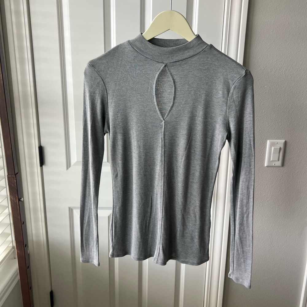 Frame Denim Gray Keyhole Long Sleeve Blouse